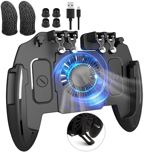 ZOMTOP Mobile Game Controller with Cooling Fan 4 Trigger for PUBG/Call of Duty/Fotnite [6 Finger Operation] L1R1 L2R2 Gaming Grip Gamepad Mobile Controller Trigger for 4.7-6.5" iOS Android Phone(With cooling fan)