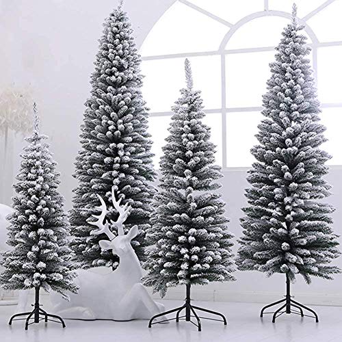 SHATCHI 4Ft-8Ft Artificial Slim Christmas Pencil Tree Holiday Home Decorations with Pointed Tips and Metal Stand Black/White/Frosty Green, Snow Flock, 6ft