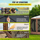 VEVOR Gazebo Screen Tent, 12 x ft, 6 Sided Pop-up Camping Canopy Shelter Tent with Mesh Windows, Portable Carry Bag, Ground Stakes, Large Shade Tents for Outdoor Camping, Lawn & Backyard, Brown/Beige