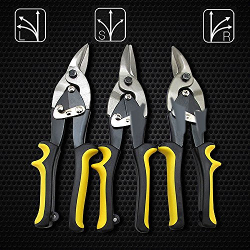 NUZAMAS 3 Piece Set Aviation Tin Snips Straight Left Right Angled Cut Thin Steel Sheet Metal Cutters