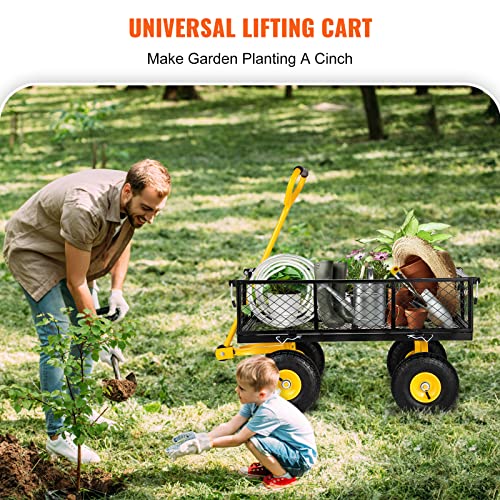 VEVOR Steel Garden Cart 408kg Heavy Duty 900 lbs Capacity with Removable Mesh Sides to Convert into Flatbed, Utility Metal Wagon with 180° Rotating Handle and 10 in Tires, Perfect for Garden