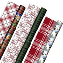 Hallmark Reversible Christmas Wrapping Paper (3 Rolls: 120 sq. ft. TTL) Vintage Santa, Snowmen, Traditional Green, Red and White Plaids