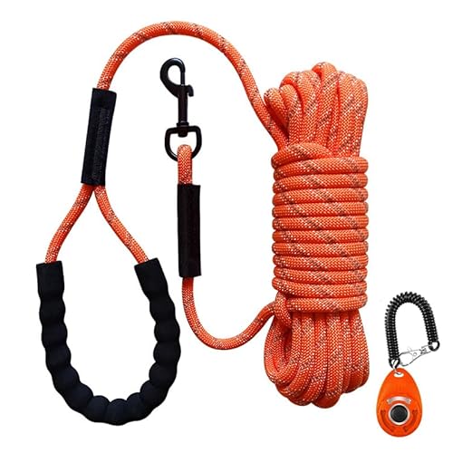 UPET Dog Training Leash 4.5m 9m 15m（15ft 30ft 50ft ）Reflective Extra Long line Leashes Outside Puppy Camping Safety Back-Yard Rope Dogs Lead for Small Medium Large with Training Clicker（4.5m Orange）