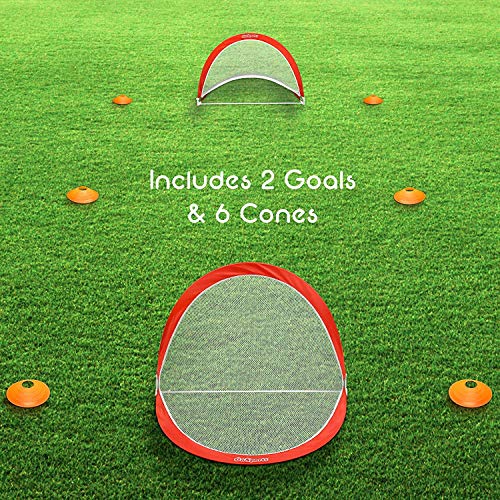 GoSports Portable Pop-Up Soccer Goal (Set of 2), Red/White, 4'