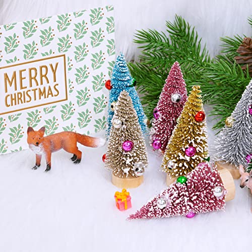 Yookat Mini Christmas Trees Frosted Bottle Brush Trees Decorated Small Sisal Trees (Dark Gold, Gold, Pink, Blue, Green, Silver)