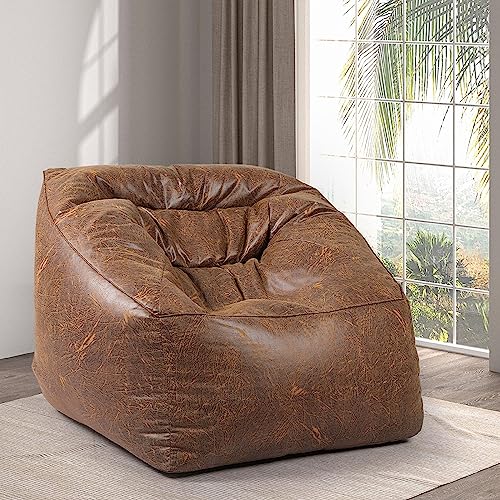 MARLOW Bean Bag Chairs Cover Without Filler, Large Lazy Sofa Cover, PU Leather Recliner Storage Bags Cover,Home Game Lounger for Kids Adults, Indoor Outdoor (400L Capacity, Brown, 100 × 80 cm)