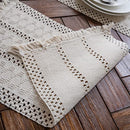 Alynsehom Macrame Table Runner Cream Beige Boho Table Runner with Tassels Hand Woven Cotton Table Runner Rustic Farmhouse Table Runner for Bohemian Kitchen Dining Table(12x108in)