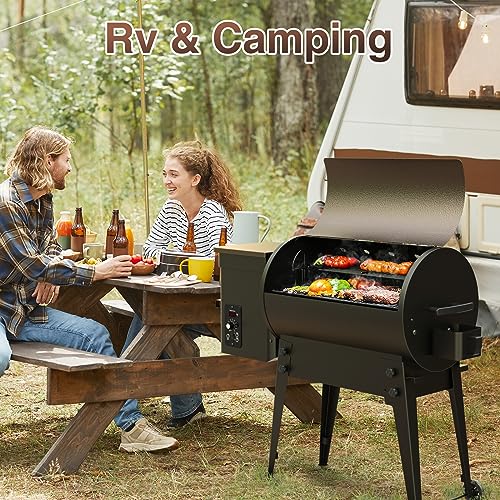 KingChii 2023 Upgrade Portable Wood Pellet Grill Multifunctional 8-in-1 BBQ Grill with Automatic Temperature Control Foldable Leg for Backyard Camping Cooking Bake and Roast, 456 sq in Bronze