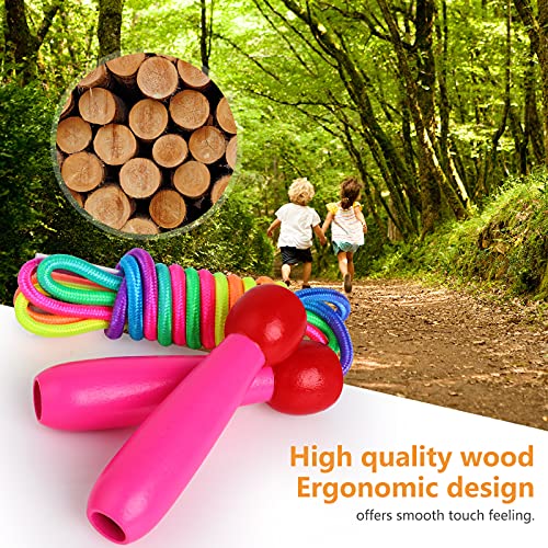 Hianjoo [2 Pack] Skipping Rope, Kids Adjustable Cotton Rope Wooden Handle Jump Rope for Children Boys and Girls for Exercise Fitness Training Weight Loss Outdoor Activity, Pink and Blue