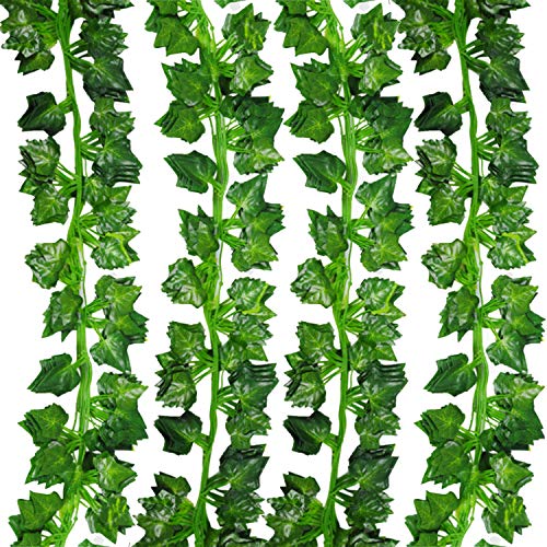 84 Ft 12 Pack Artificial Ivy Leaf, MerryNine Hanging Vines Fake Ivy Leaves Plants Fake Foliage Flowers Fake Greenery Decor for Home Kitchen Garden Office Wedding Wall Party Decoration(Ivy Leaf)