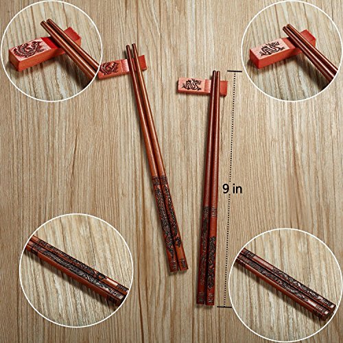 Zomchain Chopsticks Dragon and Phoenix with Holder and Carrying Bag Chinese Gift Set 2 Pairs Red