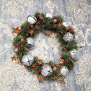 SHATCHI 25cm Natural Looking Artificial Leaves, Silver Bells, Pine Cones and Berries Wreath Front Door Hanging Christmas Xmas Wedding Decorative Garland, Green, 25 cm