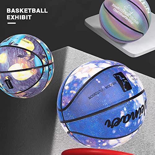 Glow in The Dark Basketball,Light up Starry Sky Luminous Leather Basketball, Aldult Indoor-Outdoor Night Basketball