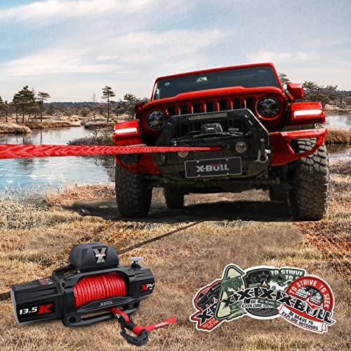 X-BULL Synthetic Winch Rope - Cable Kit -1/2" X 85ft 32000LBS Winch Line with Protective Sleeve Forged Winch Hook Safety Pull Strap go for 4WD Off Road Vehicle Truck SUV ATV UTV-Red