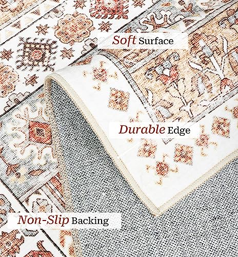 zesthome 8x10 Area Rugs for Living Room,Stain Resistant Non-Slip Backing Washable Rugs,Vintage Boho Persian Large Area Rug (Orange,8'x10')