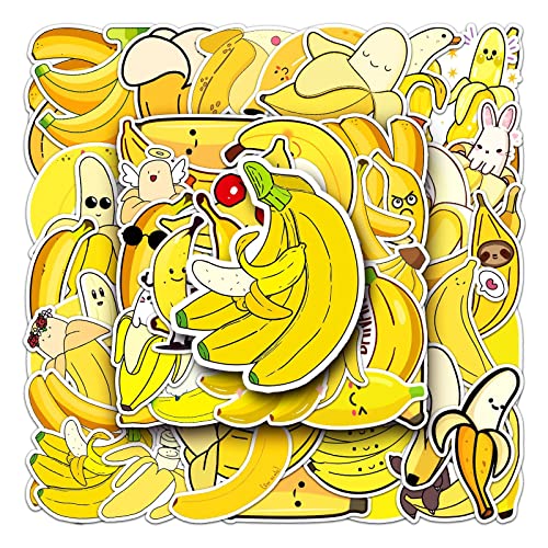 Banana Stickers,50 Pcs Fruit Banana Graffiti Vinyl Waterproof Decals for Water Bottles Computer Bicycle Skateboard Luggage Phone Pad Laptop Kids Teens Adults Stickers Pack