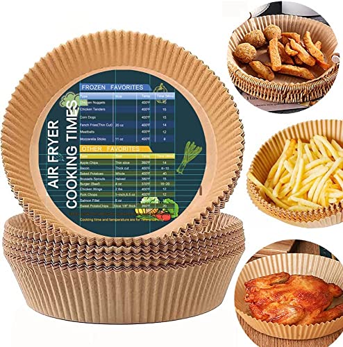 𝟭𝟬𝟬 𝗣𝗖𝗦 Air Fryer Disposable Paper Liner, 𝗕𝗶𝗴 𝗔𝗶𝗿 𝗙𝗿𝘆𝗲𝗿 𝗟𝗶𝗻𝗲𝗿𝘀 Bowl, Non-Stick Disposable,Food Grade Parchment for Baking,Roasting,Microwave,Kitchen use… (20cm)