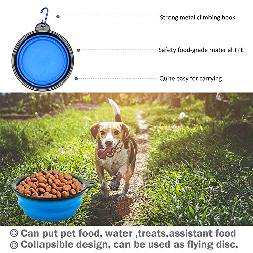 Dog Treat Pouch Bag with Dog Bowl, Pet Training Clicker Puppy Dog Training Snack Bag Built-in Poop Bag Dispenser Zipper Pocket with Adjustable Waist Belt Pouch Hand-Free for Dog Walking Training (Blue)