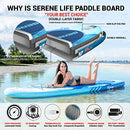 SereneLife Inflatable Stand Up Paddle Board (6 Inches Thick) with Premium SUP Accessories & Carry Bag | Wide Stance, Bottom Fin for Paddling, Surf Control, Non-Slip Deck | Youth & Adult Standing Boat