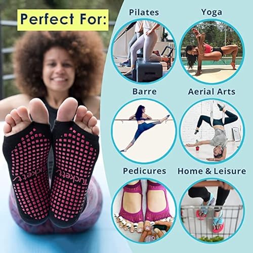 Yoga Socks for Women Non Slip, Toeless Non Skid Sticky Grip Sock - Pilates, Barre, Ballet (Allegro Style) (Vertical Block)