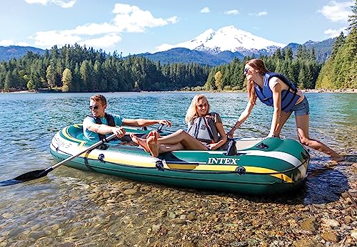 INTEX Excursion Inflatable Boat Series: Includes Deluxe 54in Boat Oars and  High-Output Pump – SuperTough PVC – Adjustable Seats with Backrest –