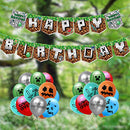 Pixel Style Gamer Birthday Party Supplies for Game Fans, 38 Pcs Birthday Party Decorations for Kids - Banner, Cupcake Toppers, Balloons, Ribbons