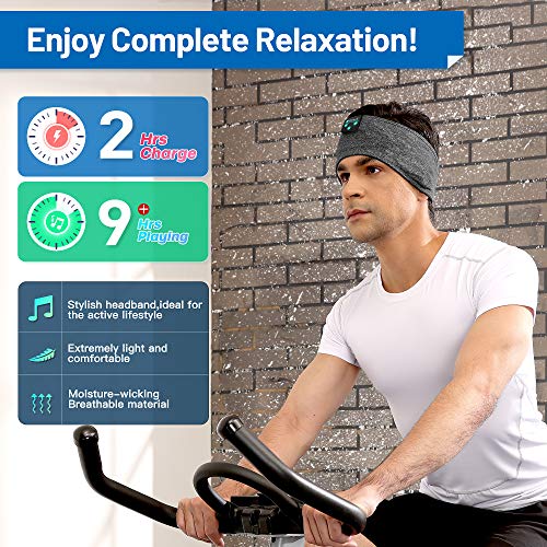 Sleep Headphones Wireless, Perytong Bluetooth Sports Headband Headphones with Ultra-Thin HD Stereo Speakers Perfect for Sleeping,Workout,Jogging,Yoga,Insomnia, Air Travel, Meditation(Dark Grey)