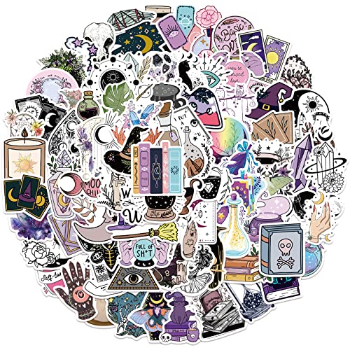 Wimarn 100Pcs Witch Stickers, Waterproof Vinyl Aesthetic Stickers for Laptop Scrapbook Skateboard Computer, Mixed Colorful Sticker for Teens Kids Girls Adults