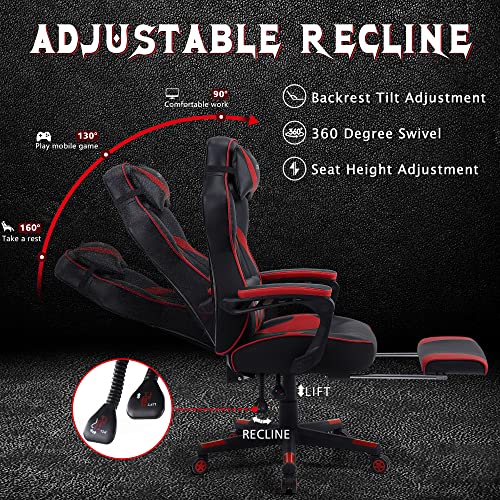 Zeanus Gaming Chair with Footrest Ergonomic Computer Chair with Massage Recliner for Heavy People Racing Gamer Chair Big and Tall Chairs for Adults Red