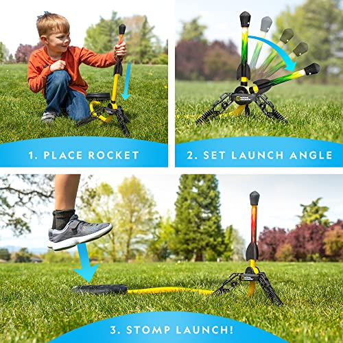 NATIONAL GEOGRAPHIC Air Rocket Toy – Ultimate LED Rocket Launcher for Kids, Stomp and Launch the Light Up, Air Powered, Foam Tipped Rockets up to 30.5 Meters, Great Toy for Kids Outdoor Activities