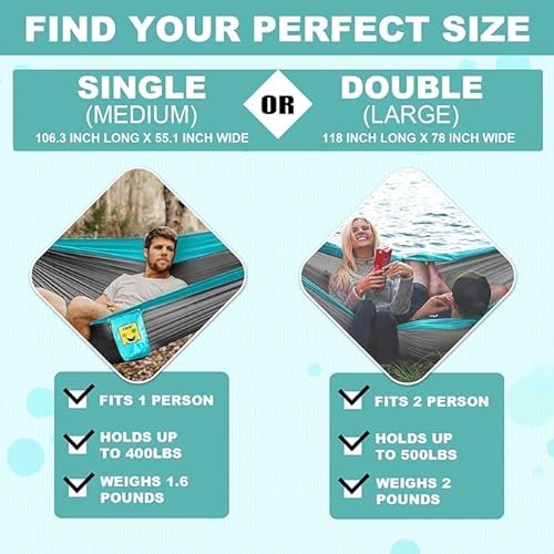 Camping Hammock Double & Single Portable Hammocks Camping Accessories for Outdoor, Indoor, Backpacking, Travel, Beach, Backyard, Patio, Hiking