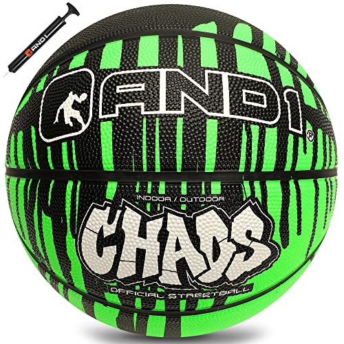 AND1 Rubber Basketball & Pump (Drip Collection)- Official Size 7 (29.5”) Streetball, Made for Indoor and Outdoor Basketball Games (Green/Black)