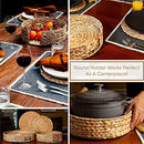 Wovanna Woven Placemats for Dining Table - Set of 6 Adorable Thick Rustic Round Kitchen Placemats with Decorative Round Holder – All Natural Wicker Tablemats Hand-Braided from Water Hyacinth, 15 inch