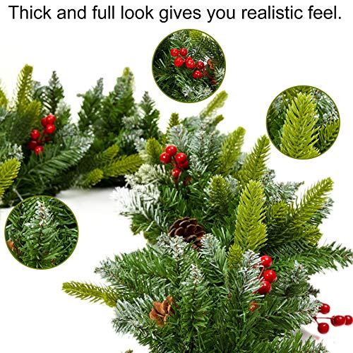 Zhenrui 9 Foot Lighted Christmas Garland, Battery Operated Garland for Christmas Decoration, Pre-lit Xmas Garland with Timer and Waterproof Battery Case, Perfect for Outdoor Use