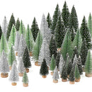 hatisan 30Pcs Mini Christmas Trees - Artificial Tree Bottle Brush with 5 Sizes, Sisal Snow Wooden Base for Decor Party Home Table Craft Decorations (2), Silver,green