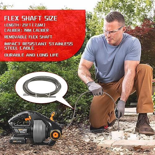 DOMINOX Electric Drain Snake with 2.0Ah Battery and 25FT Plumbing Snakes, Drain Snake Clog Remover for Unclogging Toilet, Sewer, Bathroom, Sink Drain Pipes