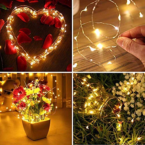 SHATCHI 2M Long 20 Warm White LED Lights Micro Rice Silver Copper Wire Indoor Battery Operated Firefly String Fairy Lights Wedding Party Christmas Decorations Home Bedroom Décor