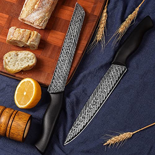 Amorston Knife Set, 15 Pieces Kitchen Knife Set with Built in Knife Sharpener Block, Dishwasher Safe, German Stainless Steel Knife Block Set