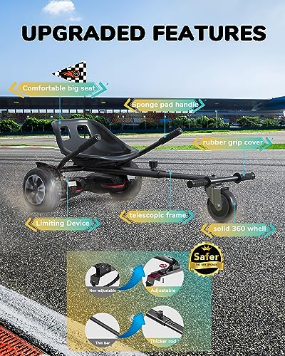 Gyroshoes Hoverboard Seat Attachment, Hover Board Accessory Go Kart Compatible with 6.5" 8" 10" Hoverboard, Hoverboard Go Kart for Kids and Adults with Adjustable Frame Length