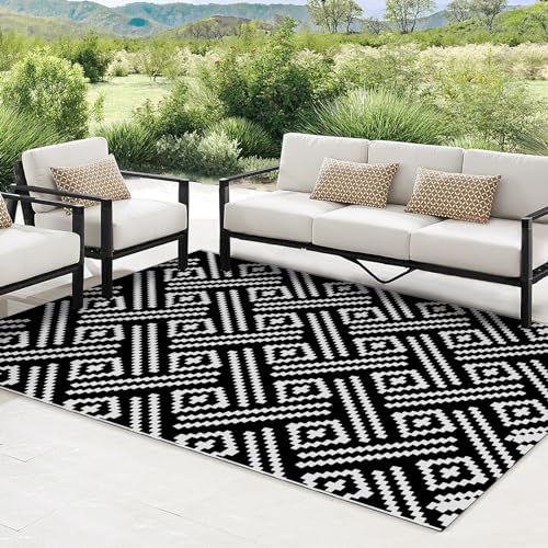 Jabykare Extra Large Outdoor Rug(150x245cm) - Camping Rug, Porch Rug, Reversible Portable Outdoor Plastic Straw Rug, Waterproof Mat for Rv, Deck, Camper, Balcony, Patio (Black)