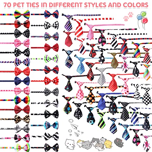 70 Pieces Adjustable Dog Bow Ties and Neck Ties Set Includes 40 Pet Bow Ties and 30 Neckties Dog Bowties Bow Tie Dog Collars Grooming Accessories Dog Ties for Large Dogs Cats Daily Wearing Holiday