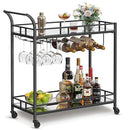 VASAGLE Bar Cart Black, Home Bar Serving Cart, Wine Cart with 2 Mirrored Shelves, Wine Holders, Glass Holders, for Kitchen, Dining Room, Black ULRC090B62