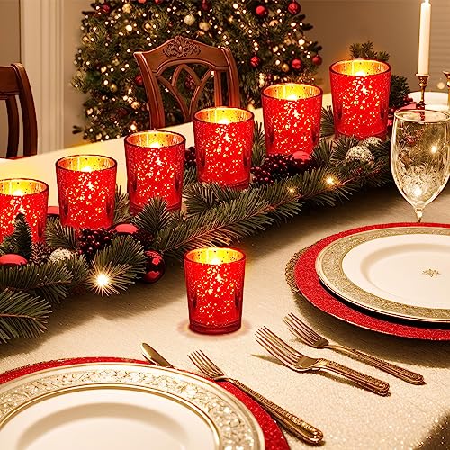 50 Pcs Votive Candle Holders Bulk Glass Votive Candle Holder Tealight Candle Holder Wedding Centerpiece for Table Home Birthday Anniversary Bridal Shower Party Decoration Reception (Red)