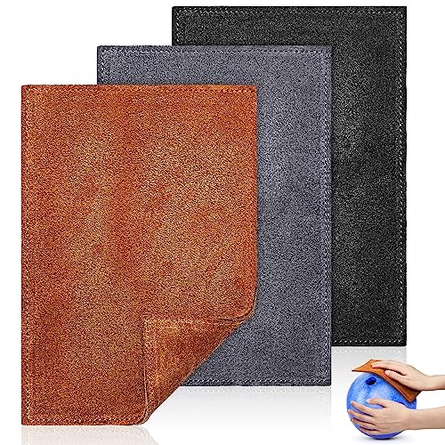 3 Pcs Bowling Ball Shammy Towel Dual Sides Leather Bowling Towel Bowling Ball Towel Bowling Accessories Cleaning Pad for Bowling Ball (Black Gray, Brown,7 x 5 Inches)