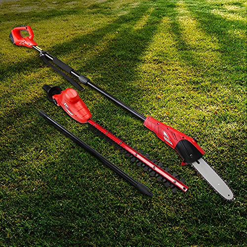 Giantz Pole Saw, 20V Hedge Trimmer Electric Poles Pruner Cordless Chainsaw Pruning Chain Saws Petrol Hand Power Chainsaws Home Garden Farm Whipper Snipper Tool, 2.7m Length with Battery Red Black.