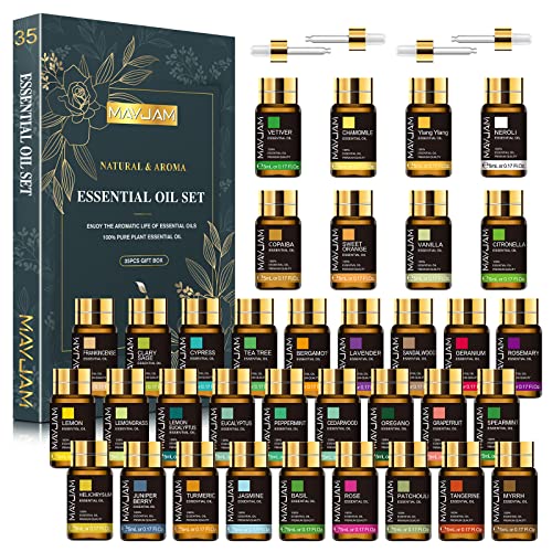 MAYJAM 35x5ML Essential Oil Set, Pure Essential Oils for Diffusers Massage DIY, An Ideal Essential Oils Gift Set for Any Occasion