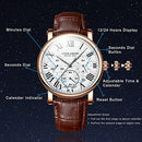 eYotto Men's Stainless Steel Elegant Quartz Watch, Roman Numerals Analogue Chronograph Calendar Date Waterproof Wrist Watch, Multifunction Business Formal Dress Leather Band Wristwatch Gifts Rose Gold