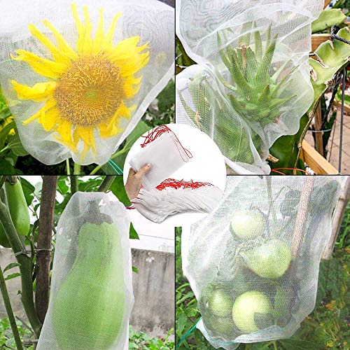 50 PCS Fruit Protection Net Bags with Drawstring - Garden Plants Cover Mesh Netting - Reusable Nylon Bird Insect Bird Barrier Screen - Mesh Wrap for Protecting Vegetables Fruit Flowers (6 x 10 in)