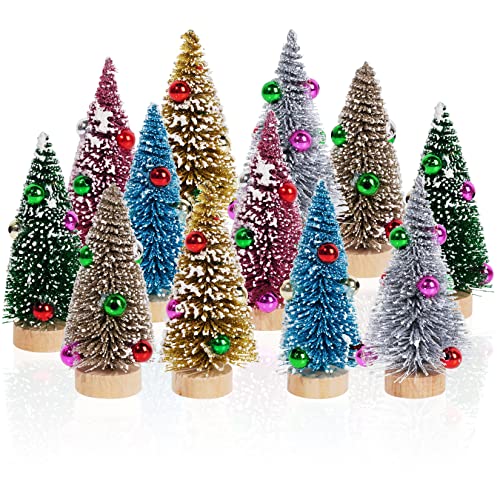 Yookat Mini Christmas Trees Frosted Bottle Brush Trees Decorated Small Sisal Trees (Dark Gold, Gold, Pink, Blue, Green, Silver)