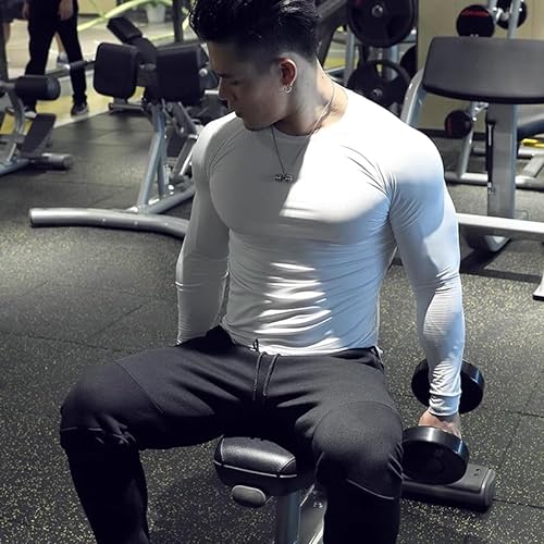 Muscle Alive Men Skinny Tight Compression Base Layer Short Sleeve T Shirt Bodybuilding Tops Polyester and Spandex, 9309 White, S